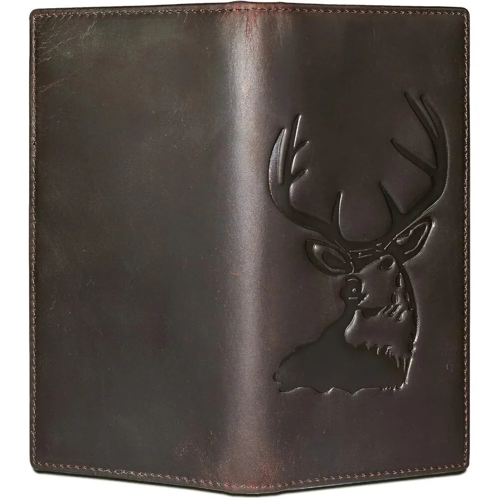 🆕Men Black Long Wallet Grain Leather Rfid Blocking Bifold Deer Wallet, Coffee